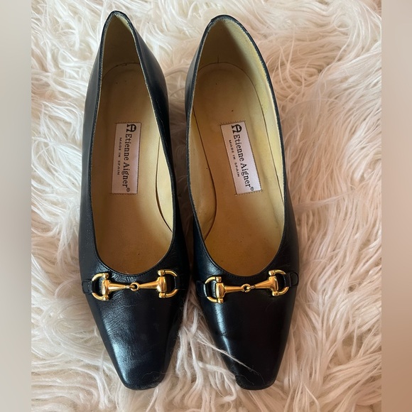 Vintage Etienne Aigner Black Leather Horsebit Pumps Heels 7.5 - Picture 2 of 7